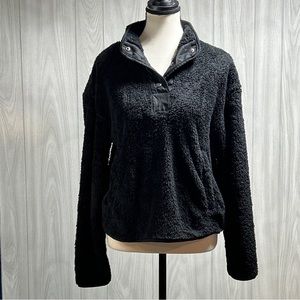 Wallflower Black Faux Fur Quarter Button Pullover Size Large
